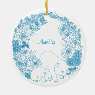Custom Wombat Christmas Light Blue Keramik Ornament