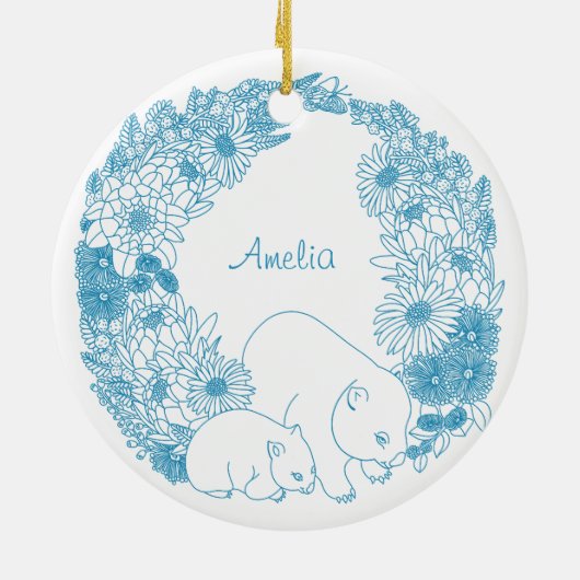 Custom Wombat Christmas Light Blue Keramik Ornament (Hinten)