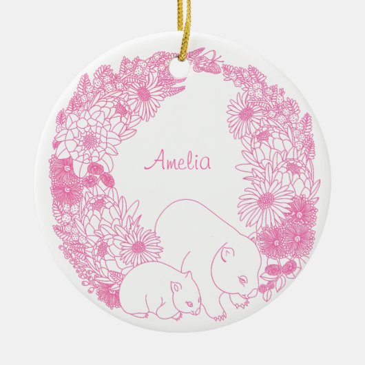 Custom Wombat Christmas Pink Keramik Ornament (Vorne)