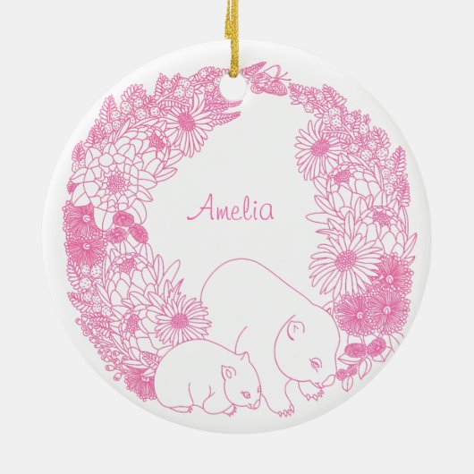 Custom Wombat Christmas Pink Keramik Ornament (Hinten)