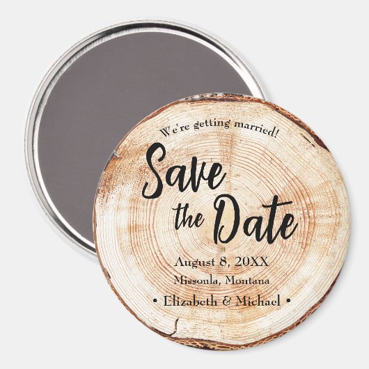 Custom Wood Bark Disk Rustic Wedding Magnet (Vorderseite/Rückseite)