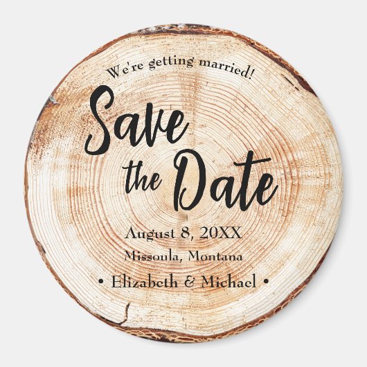 Custom Wood Bark Disk Rustic Wedding Magnet (Vorne)