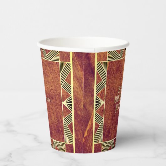 Custom Wood Brown Rustic & Manly Happy Birthday Pappbecher (Rechts)