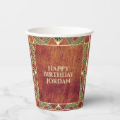 Custom Wood Brown Rustic & Manly Happy Birthday Pappbecher (Vorderseite)