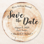 Custom Wood Cut Save the Date kreative Hochzeit Runder Pappuntersetzer (Vorderseite)
