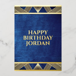 Custom Wood Modern Navy Blue Masculine Geburtstag Folieneinladung