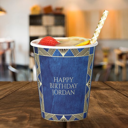 Custom Wood Modern Navy Blue Masculine Geburtstag Pappbecher