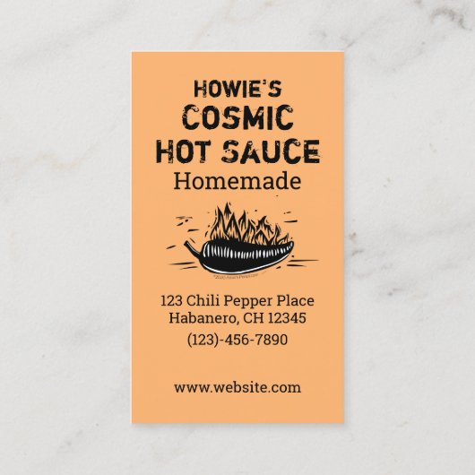 Custom Woodcut Art Chili Pepper Homemade Hot Sauce Visitenkarte (Rückseite)