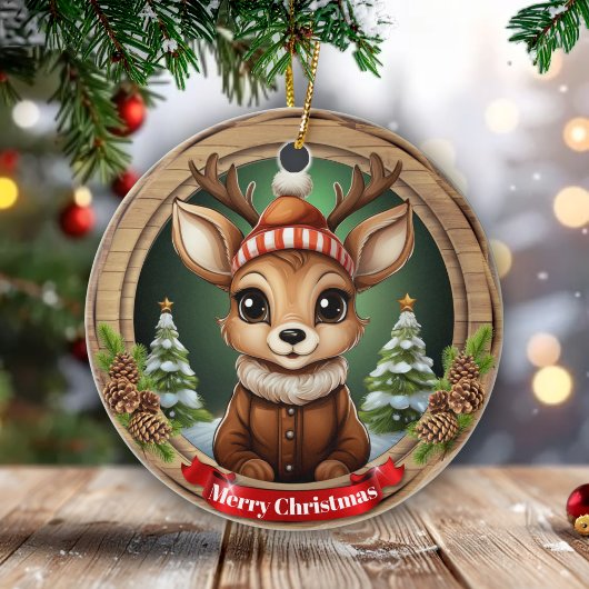 Custom Wooden Framed Deer Holiday Decoration 🦌🎄 Keramik Ornament