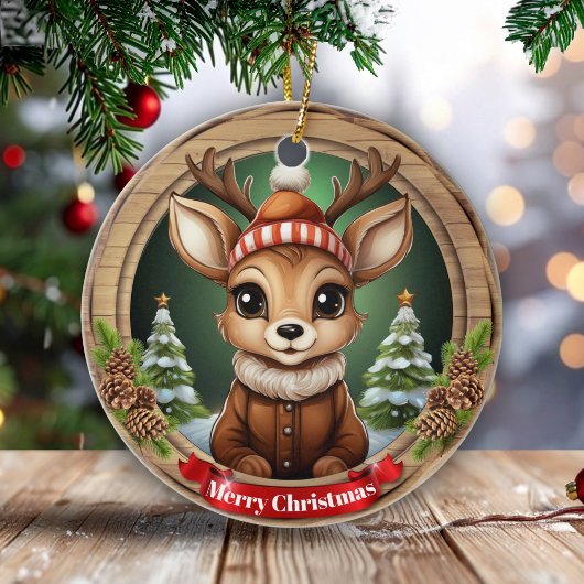 Custom Wooden Framed Deer Holiday Decoration 🦌🎄 Keramik Ornament