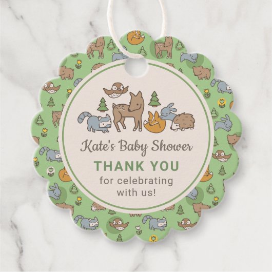 Custom Woodland Animals Baby Shower Fevor Tags Geschenkanhänger (Vorderseite)