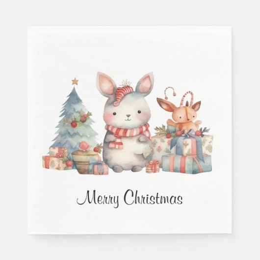 Custom Woodland Bunny Rabbit Weihnachtsfarbe Serviette (Vorderseite)