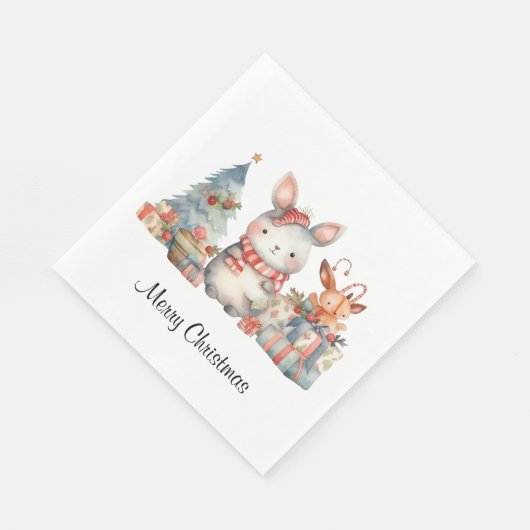 Custom Woodland Bunny Rabbit Weihnachtsfarbe Serviette (Ecke)