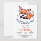 Custom Woodland Digital Fox 1. Geburtstag Einladung (Vorne/Hinten)