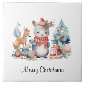 Custom Woodland Tiere Weihnachten Wasserfarben Kun Fliese (Vorderseite)