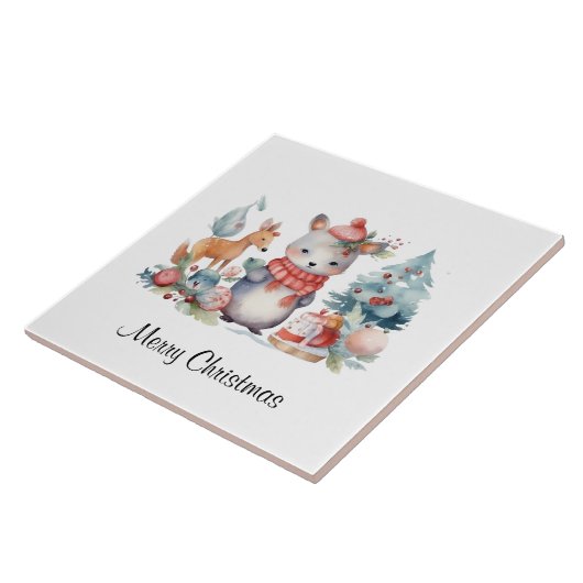 Custom Woodland Tiere Weihnachten Wasserfarben Kun Fliese (Seite)