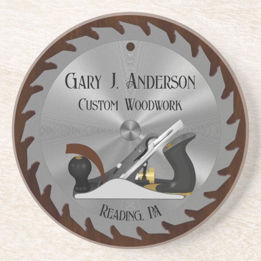 Custom Woodwork Saw Blade Planer Sandstone Unterse Getränkeuntersetzer (Vorne)