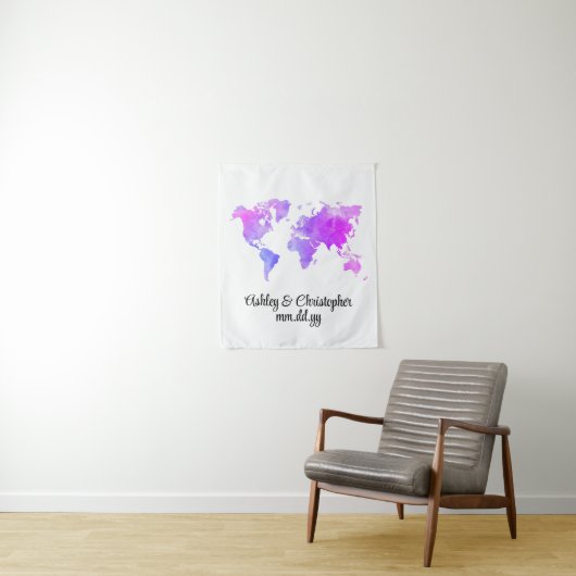 Custom World Map Wedding Foto Stand Willkommenspro Wandteppich (Beispiel)