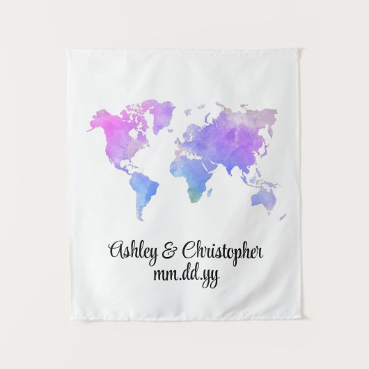 Custom World Map Wedding Foto Stand Willkommenspro Wandteppich (Vorderseite)
