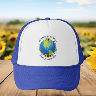 Custom World Tour Earth in Sonnenblumen Cool Reise Truckerkappe