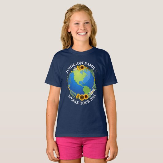 Custom World Tour Earth Sonnenblumen Kinderreise T-Shirt (Vorne ganz)
