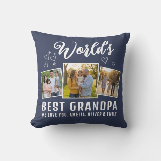 Custom World's Best Grandpa 3 Photo  Kissen (Vorderseite)