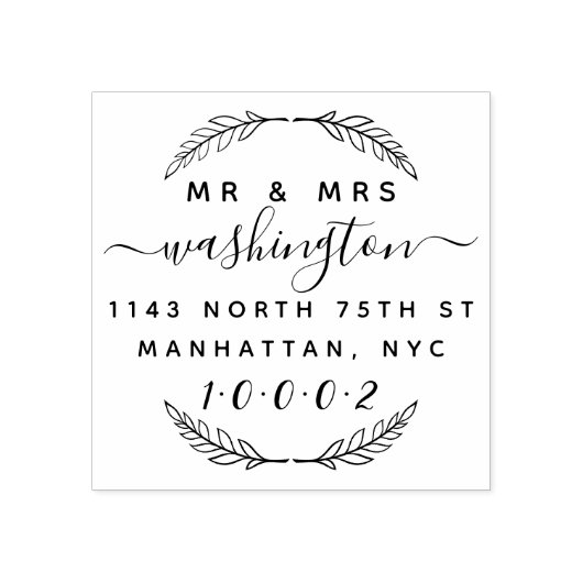 Custom Wreath & Script Mr. & Mrs. Rücksendeadresse Gummistempel (Prägung)