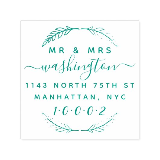Custom Wreath & Script Mr. & Mrs. Rücksendeadresse Permastempel (Design)
