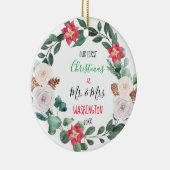 Custom Wreath Unser erstes Weihnachts-Foto-Geschen Keramik Ornament (Rechts)