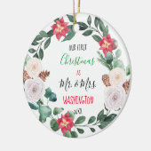 Custom Wreath Unser erstes Weihnachts-Foto-Geschen Keramik Ornament (Links)