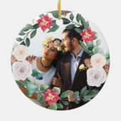 Custom Wreath Unser erstes Weihnachts-Foto-Geschen Keramik Ornament (Hinten)