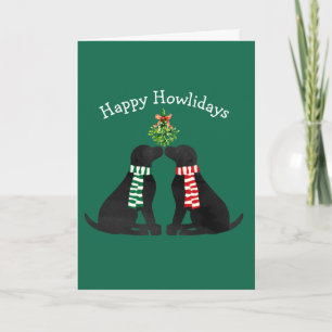 Custom Xmas Black Labradors Kissing Mistletoe Feiertagskarte