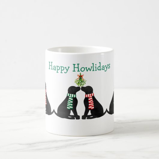 Custom Xmas Black Labradors Kissing Mistletoe Kaffeetasse (Mittel)