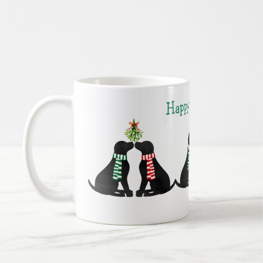 Custom Xmas Black Labradors Kissing Mistletoe Kaffeetasse (Links)