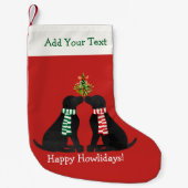 Custom Xmas Black Labradors Kissing Mistletoe Kleiner Weihnachtsstrumpf (Vorderseite)