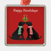 Custom Xmas Black Labradors Kissing Mistletoe Silbernes Ornament (Vorne)