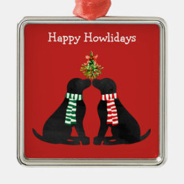 Custom Xmas Black Labradors Kissing Mistletoe Silbernes Ornament