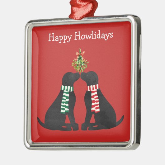 Custom Xmas Black Labradors Kissing Mistletoe Silbernes Ornament (Links)