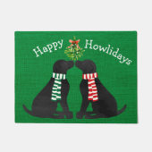 Custom Xmas Black Labradors Mistletoe Green Burlap Fußmatte (Vorderseite)