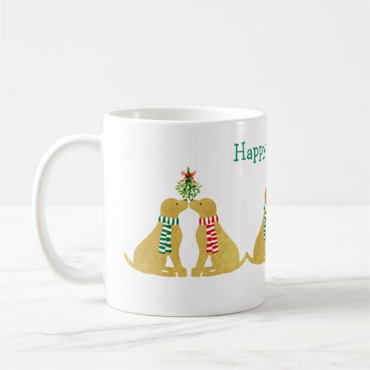 Custom Xmas Golden Retrievers Kissing Mistletoe Kaffeetasse (Links)