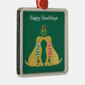 Custom Xmas Golden Retrievers Kissing Mistletoe Ornament Aus Metall (Rechts)