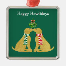 Custom Xmas Golden Retrievers Kissing Mistletoe