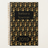 Custom Year 2019 Black Gold Monogram B Elegant Planer (Vorderseite)