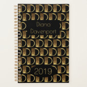 Custom Year 2019 Black Gold Monogram D Elegant Planer (Vorderseite)