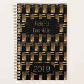 Custom Year 2019 Black Gold Monogram F Elegant Planer (Vorderseite)