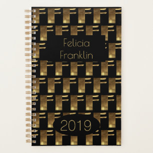 Custom Year 2019 Black Gold Monogram F Elegant Planer