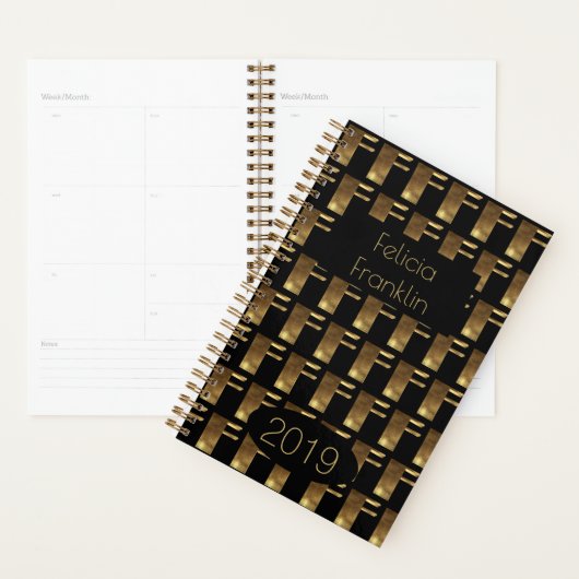 Custom Year 2019 Black Gold Monogram F Elegant Planer (Anzeige)