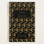 Custom Year 2019 Black Gold Monogram G Elegant Planer (Vorderseite)