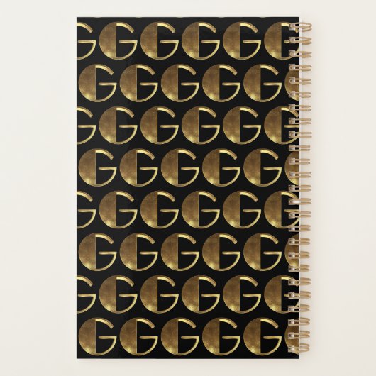 Custom Year 2019 Black Gold Monogram G Elegant Planer (Rückseite)