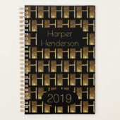 Custom Year 2019 Black Gold Monogram H Elegant Planer (Vorderseite)